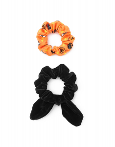 Claire`s Halloween Small Spooky Icon & Black Velvet Knotted Bow Hair Scrunchies 58798