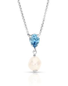 colier argint 925 cu perla si cristal bleu 32781AG-RH-A