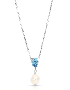 colier argint 925 cu perla si cristal bleu 32781AG-RH-A