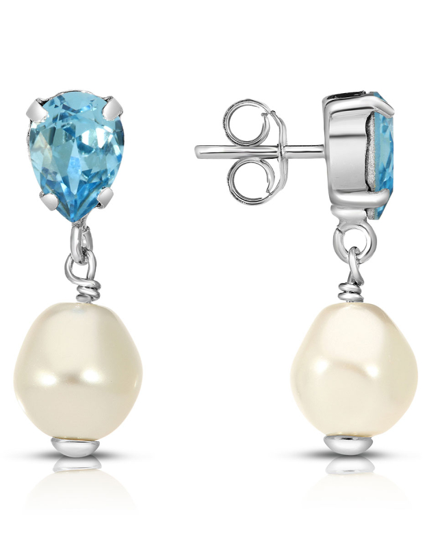 Cercei argint 925 stud lung cu perle si cristale bleu 32746AG-RH-A