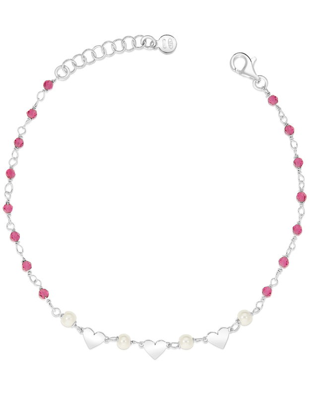 Bratari argint 925 inimi cu perle si cristale roz BB235118-RH-WF
