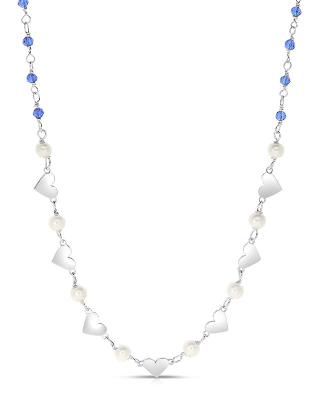 Coliere argint 925 inimi cu perle si cristale albastre BB235132-RH-WBL