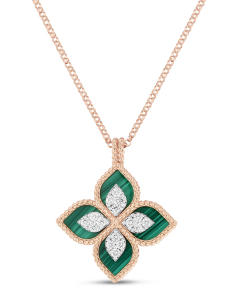 colier Roberto Coin Princess Flower aur 18 kt cu diamante si malachite ADV888CL1837_01RW