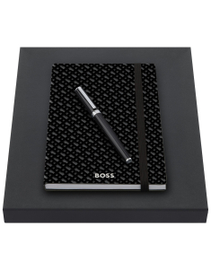 Hugo Boss Rollerball pen Gear Icon Black and Notebook A5 Monogram Grey Lined HPHR412J