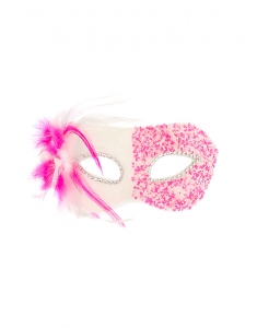 Claire's Pink Iridescent Bead & Feather Mask 50604
