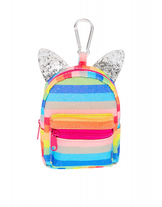 Claire's Rainbow Glitter Striped Mini Backpack Keychain 38187
