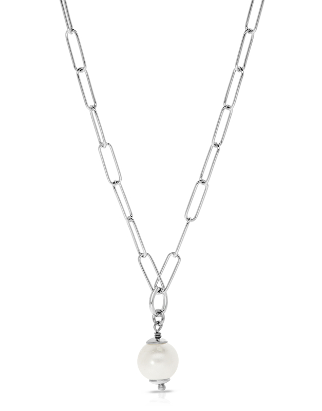 colier argint 925 paperclip cu perla PSG0858-RH-W