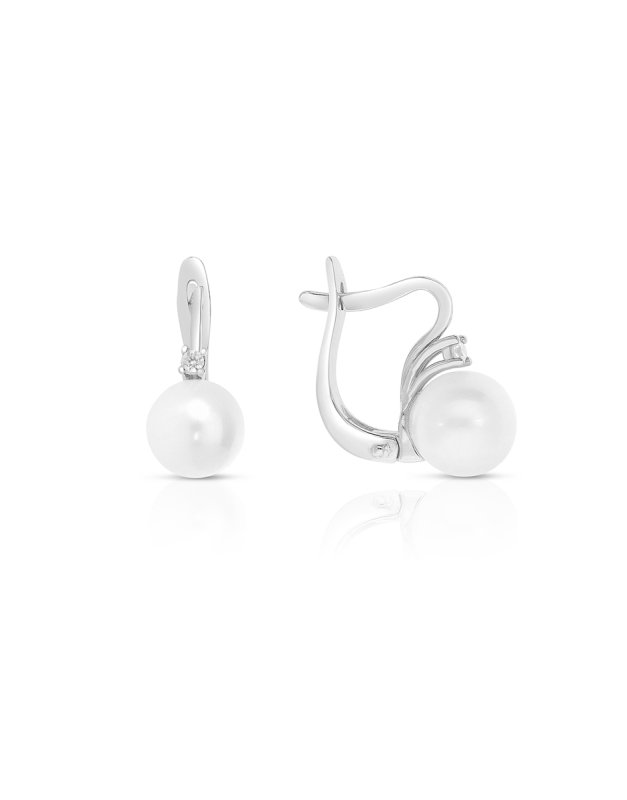 Cercei aur 14 kt cu perle de cultura si cubic zirconia 500-025P-W-C