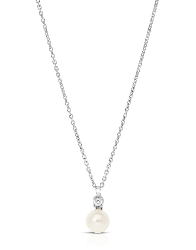 Coliere argint 925 cu perla si cristal 31612AG-RH-WC