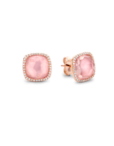 Tirisi Jewelry Milano aur 18 kt stud cu diamante si cuart roz 