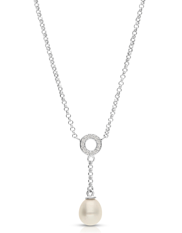 Coliere argint 925 cu perla de cultura si cubic zirconia BB2571-NS004-WH