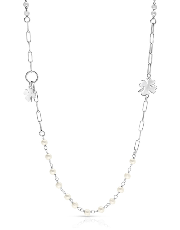 Coliere argint 925 paperclip cu trifoi si perle DB080-CL-RH-W