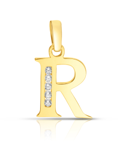 pandantiv aur 14 kt litera R si cubic zirconia JP63619Y-R