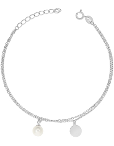 bratara argint 925 dublu lant cu perla si banut PSB1122-RH-W