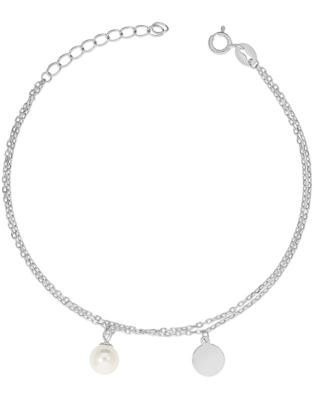 Bratari argint 925 dublu lant cu perla si banut PSB1122-RH-W