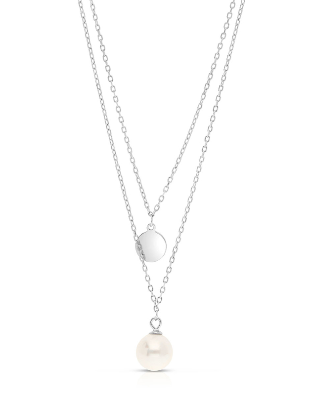 Coliere argint 925 dublu lant cu perla si banut PSG0153-RH-W