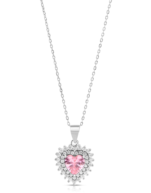 Coliere argint 925 inima si cubic zirconia roz TE0477-CH-PW