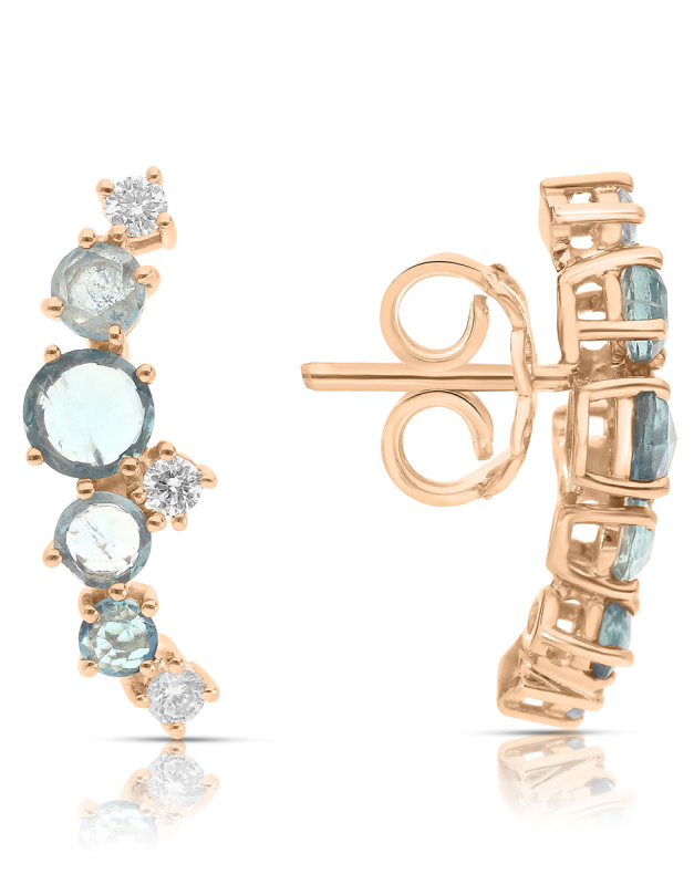 Cercei Peroni&Parise Desiderio aur 14 kt stud lung cu diamante si turmaline DES-O05DBTOA