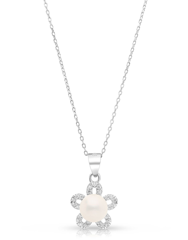 Coliere argint 925 floare cu perla si cubic zirconia YE929-CH-W
