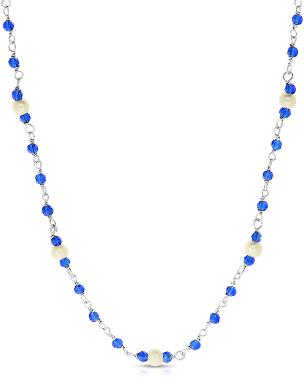 Coliere argint 925 cu perle si cristale albastre BB235148-RH-WBL