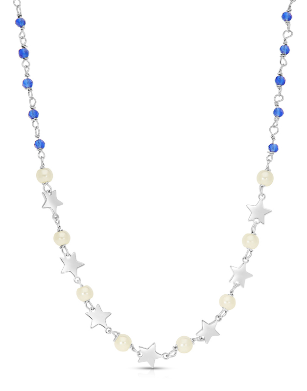 Coliere argint 925 stele cu perle si cristale albastre BB235151-RH-WBL
