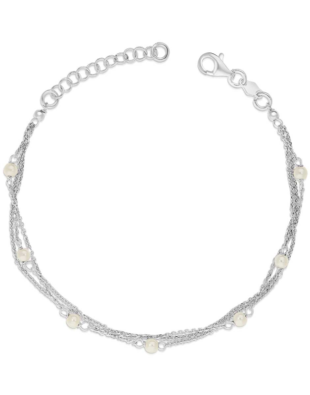 Bratari argint 925 lant triplu cu perle LS005-BR1-RH-W