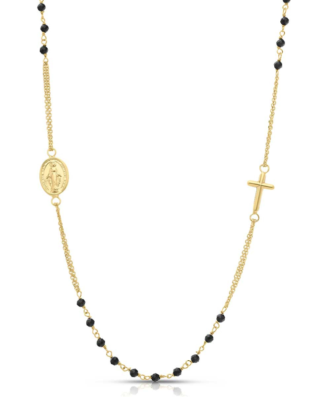 Coliere aur 14 kt rosario si cubic zirconia negru CLR0013Y