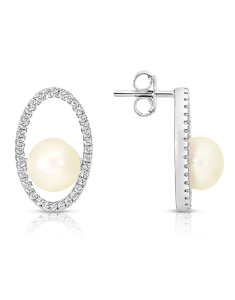 argint 925 stud lung cu perle si cubic zirconia 