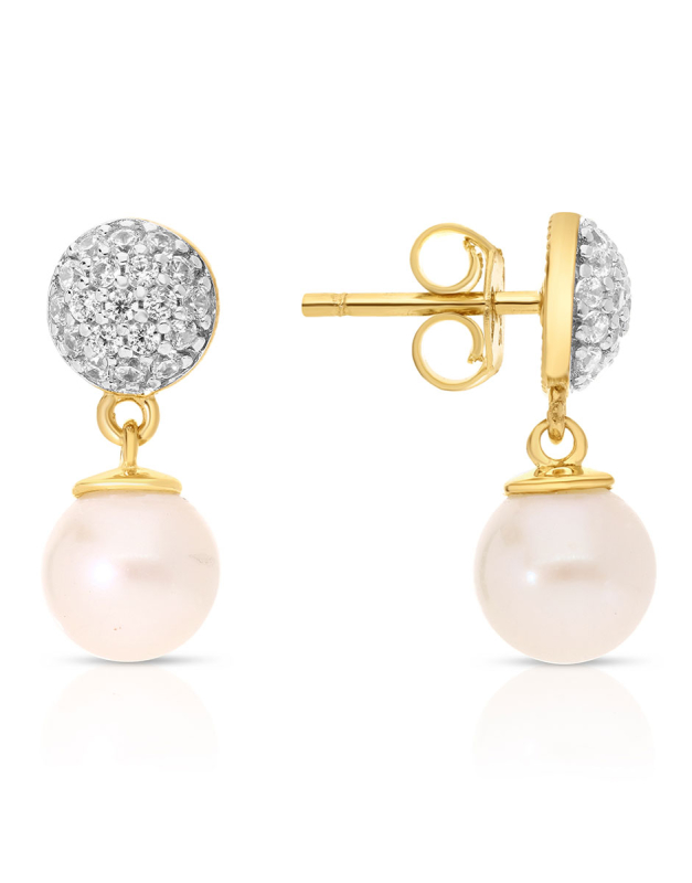 Cercei aur 14 kt stud lung cu perle de cultura si cubic zirconia SMEB5816-03-PW